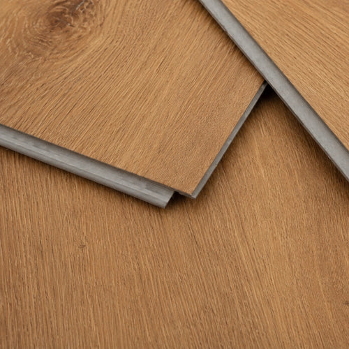 Harvest Oak LVT Click Vinyl Flooring Free Samples – waterproof SPC plank flooring close-up with rigid core, built-in underlay and click-lock profile