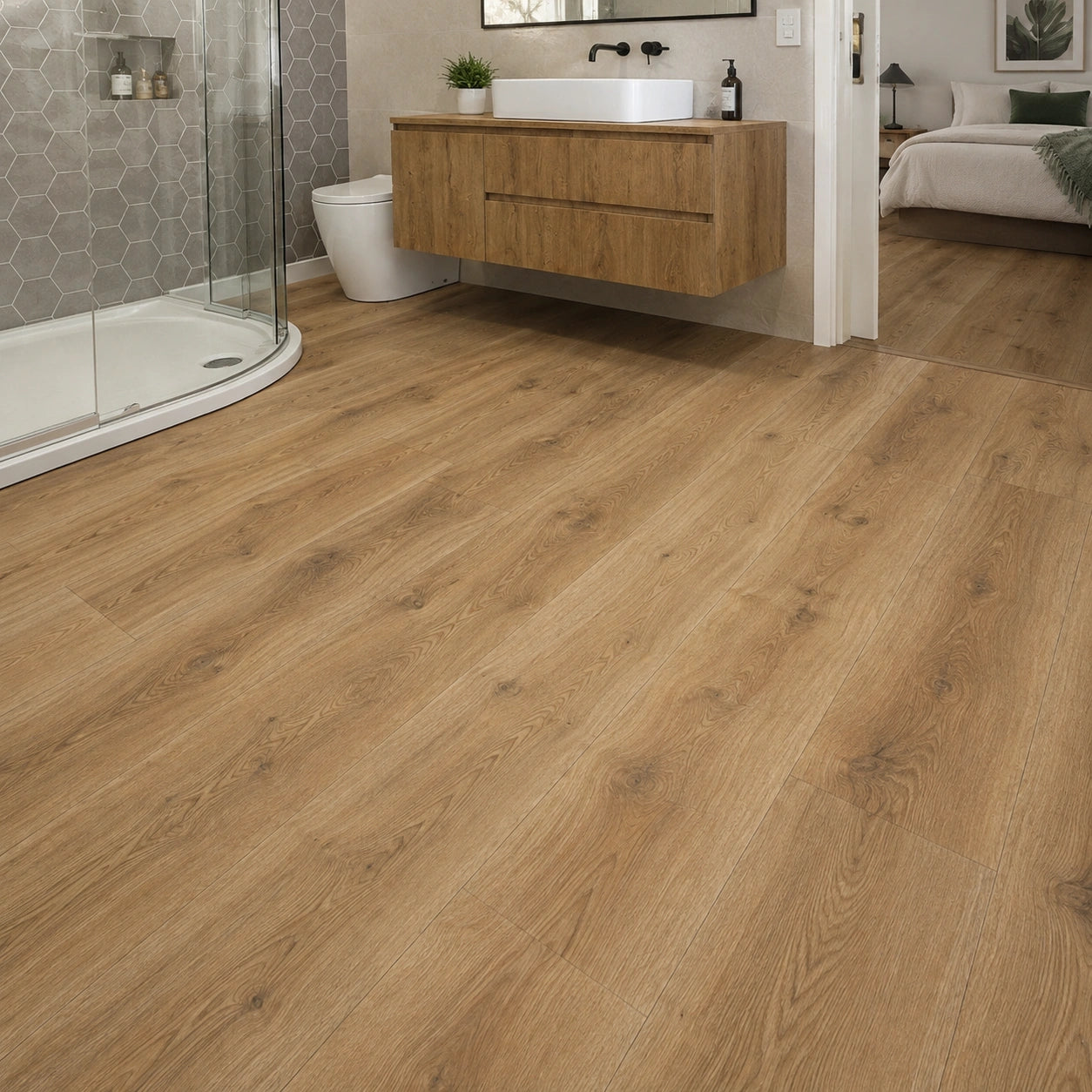 	Maple Oak flooring in a modern fitted kitchen